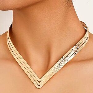 Bold Bib Collar Choker Necklace Gold Plated Sexy Egyptian Ribbed Greek Godess